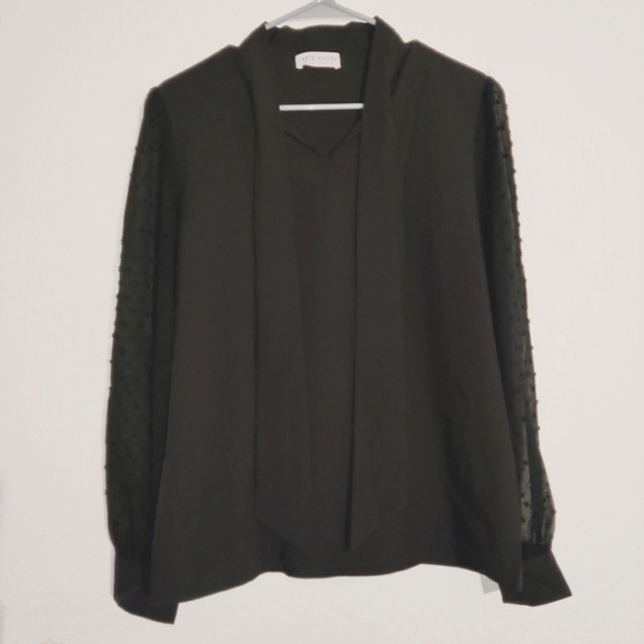 Kasin Womens Bow Tie Long Sleeve Blouse Swiss Dot Shirts Office Tops black large - Picture 2 of 6